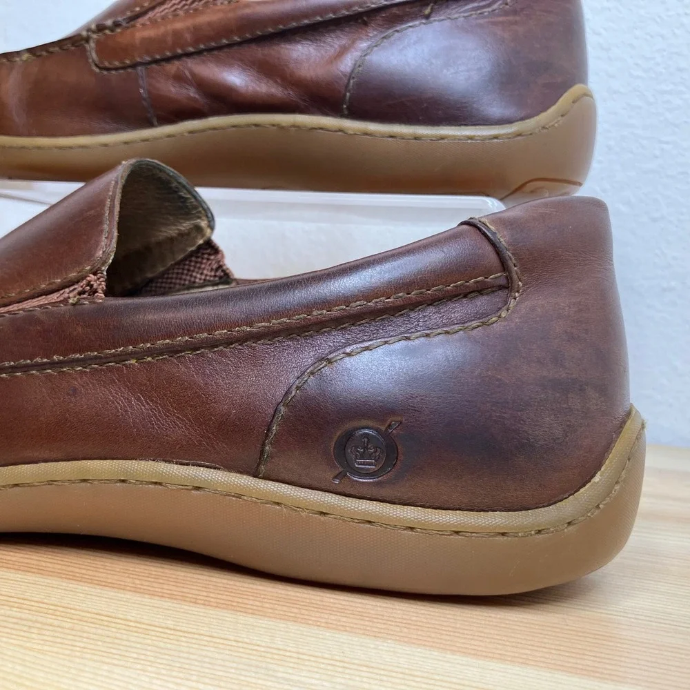 Born Allan Leather Slip On Driving Loafers Men 10.5 Brown Moc Toe Shoes Business